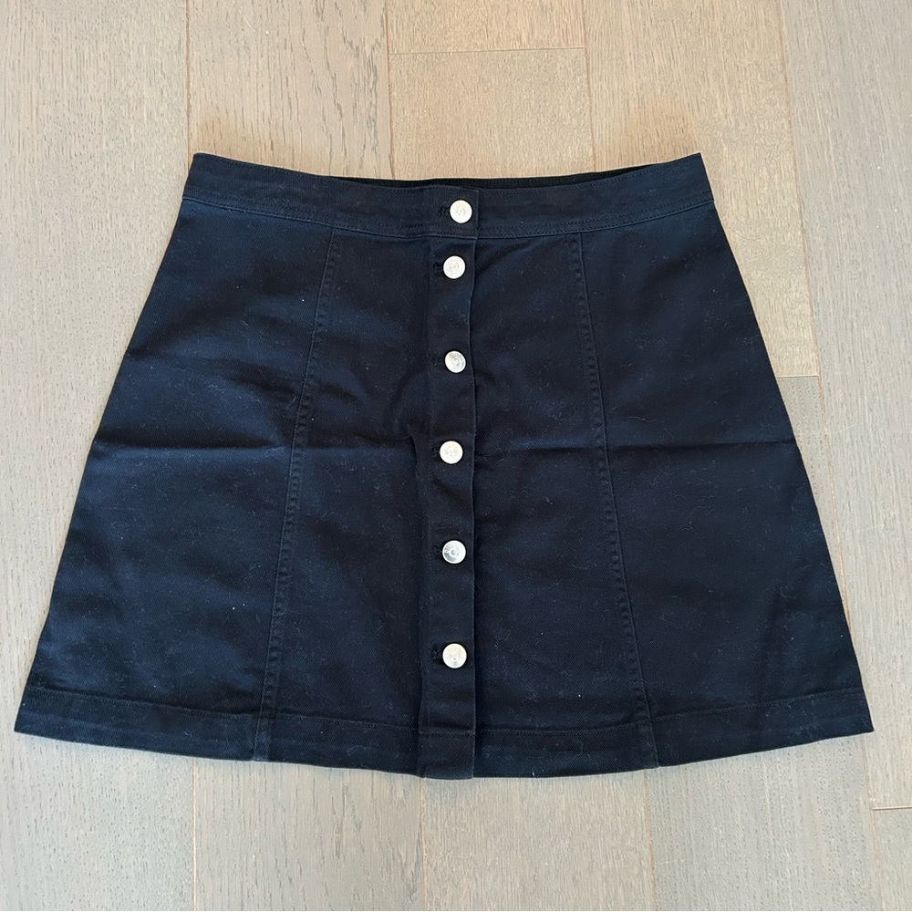 H&M Black Button Down A-Line Jean Mini Skirt
